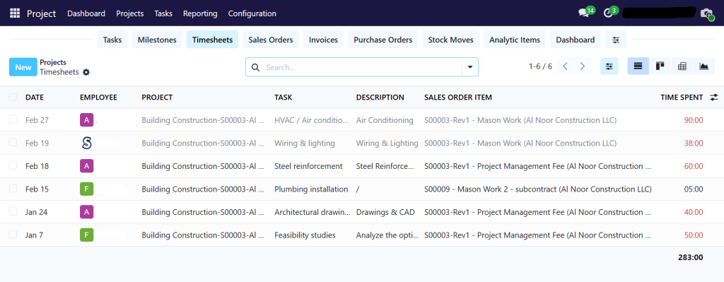 Track man hours of employee and labourer in all projects in odoo