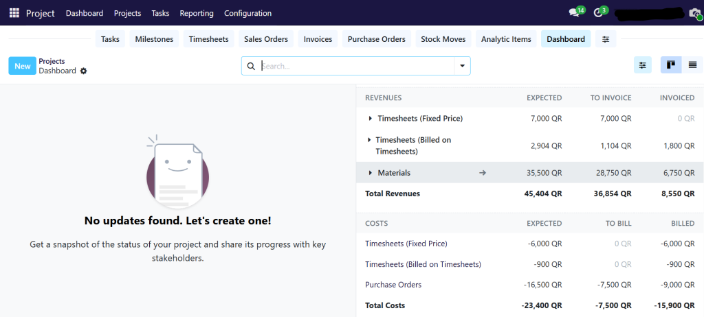 Real time project cost tracking using odoo